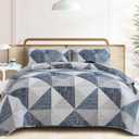 Dintszyayue Patchwork Quilt Full Size, Blue Geometric Bedspread Bedding for Bed, 3 Pieces Lighweight Cozy Dorm Bedding Layer with Pillowcases(Full,78"×90")