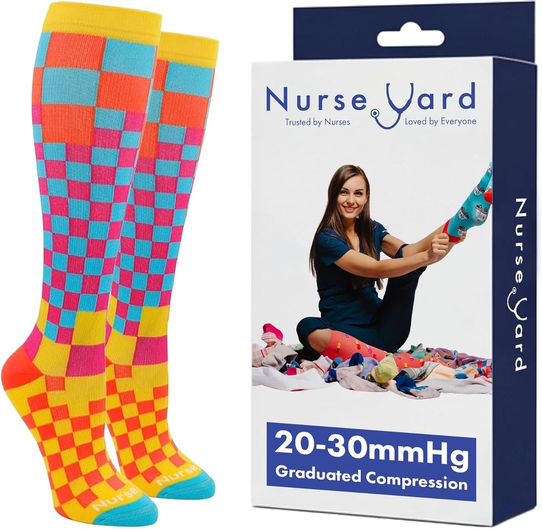 Nurse Yard Compression Socks for Nurses - Women & Men - 20-30mmHg Graduated Compression, Zero-Toe Compression, For Medical Staff, Nursing, Athletic Support Such As Running, Cycling, Hiking - 1 Pair, Size: XX-Large