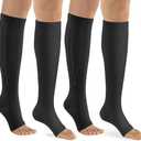 Bropite Zipper Compression Socks Women & Men - 2Pairs Calf Knee High 15-20mmHg Open Toe Compression Stocking suit for Walking, L/XL