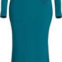 PRETTYGARDEN Fall Dresses for Women 2026 Long Sleeve Bodycon Mock Neck Ruched Maxi Formal Cocktail Wedding Guest Dress (Blue, XL)