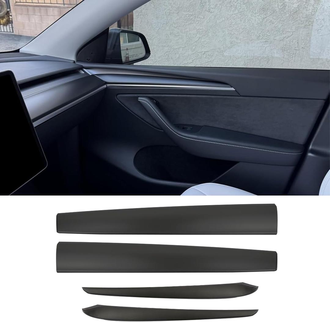Dashboard Cover Wrap and Front Door Trim Panel Compatible with Tesla Model Y (2019-2023) Model 3 (2021-2023) Dash Cover Matte Black