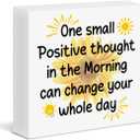 Motivational Sunflower Office Decor Positive Affirmations Wooden Box Sign One Small Positive Thought Wood Block Sign Cubicle Desk Shelf Decoration, Motivational Sunflower Gifts for Coworkers Women