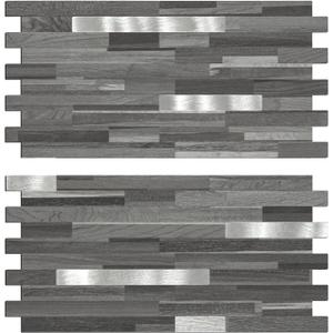 Midcard 20 Sheets Peel and Stick Backsplash, Black Grey Wood Look PVC Mixed Metal Stick on Backsplash Tiles for Kitchen