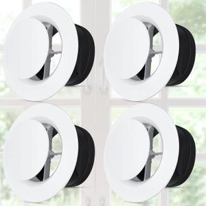 Baquler 4 Pcs 8 Inch Round Air Vent Cover, Adjustable Ceiling Diffuser Vent Bulk, ABS HVAC Cover for Ceiling & Wall, Soffit for Bathroom Kitchen Attic, Easy Install, White