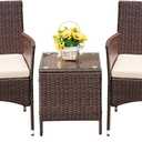 Devoko Patio Porch Furniture Sets 3 Pieces PE Rattan Wicker Chairs with Table Outdoor Garden Furniture Sets (Brown/Beige)