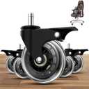 Office Chair Caster Set of 5 with Brakes, Heavy Duty 3" Universal Locking Casters for Carpet and Hardwood Floors and More, Universal Fits Most Chairs (Office Chair Casters, Silver) (Black)