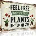 Bestylez Garden Gifts Feel Free to Talk with These Plants They Understand Vintage Gardening Signs for Home Garden Greenhouse Living Room Bedroom Yard Outdoor Decor 8X12 Inch (3373)