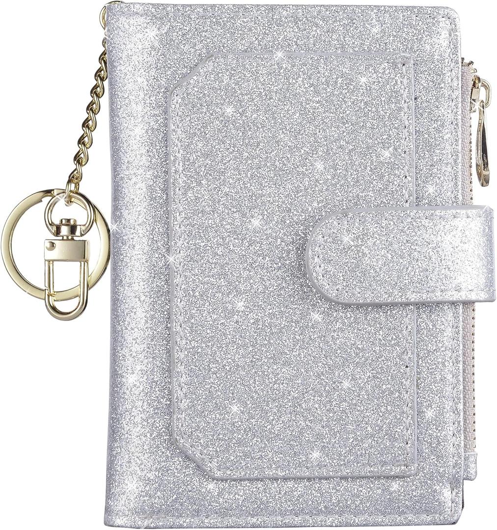 Womens Wallets RFID Small Compact Bifold Leather Card Holder Zip Pocket