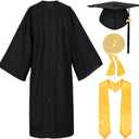 Unisex Matte Graduation Cap and Gown with Stole Honor Cords Set for High School College Bachelor