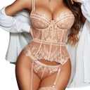 Avidlove Lingerie for Women Lace Corset and Panty Outfits Garter Lingerie Sets (Medium, Khaki)