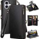 XcaseBar Compatible with iPhone 16 Plus 6.7" Wallet case with Zipper Credit Card HolderRFID Blocking,Flip Folio Book PU Leather Phone case Shockproof Cover Women Men for Apple 16 Plus case Black