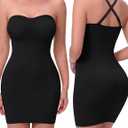 Strapless Shapewear Slip for Women, Tummy Control Bulit-in Bra Full Shapewear Dress Slip, Seamless Body Shaper (Black, L)