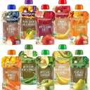Happy Baby Organics Stage 2 Baby Food Pouches, Gluten Free, Vegan & Healthy Snack, Clearly Crafted Fruit & Veggie Puree, Fruit & Veggie Variety Pack, 4 Ounces (Pack of 10), Best By 10 July 2026