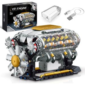 V8 Engine Model Kit That Runs, Build Your Own Mini Visible Car Motor, Physical Science Experiment Building Set for Adults & Teens, STEM Toy Gift for Boys 14+ (703 PCS)