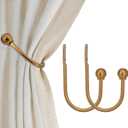 ARONRX Antique Gold Curtain Holdbacks - Solid Steel Window Drapery Tiebacks Heavy-Duty Hooks with French Ball Finial, 2 PCS