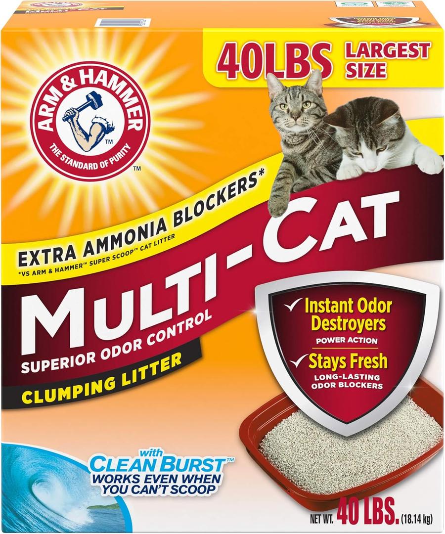 Arm & Hammer Multi-Cat Superior Odor Control with Clean Burst Clumping Cat Litter, 40lb