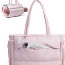 BAGSMART Tote Bag for Women, 22L Puffer Gym Bag for 40oz Tumbler, Work Tote Handbag for Travel Yoga College (Pink)