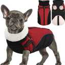 Queenmore Winter Dog Coat, Puffer Jacket with Harness Built-in for Small/Extra Small Dogs, Cold Weather Waterproof Snow Jacket - Fleece Lined, Reflective, Easy On, Adjustable, Zipper - Red/Black XS