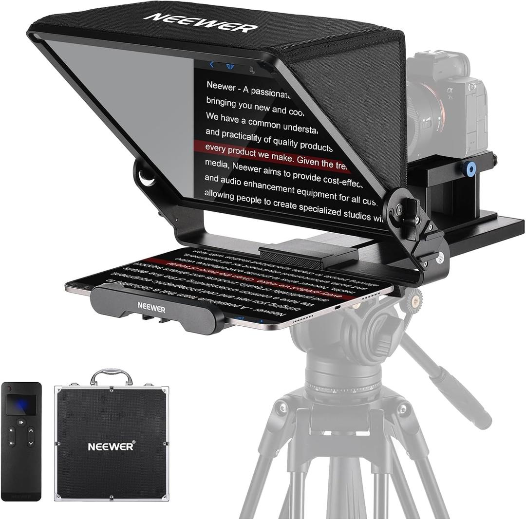 Neewer Teleprompter X14 III with RT113 Remote/App Control, 45 Tilt 14" Beamsplitter All Metal Frame Upgraded Camera Mount QR Plate Compatible with Manfrotto 501PL for iPhone iPad DSLR, Assembly Free