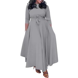 BFFBABY Women's Wrap V Neck Plus Size Maxi Dresses 3/4 Sleeves Chain Floral Printed Swing Dress with Belt (Large)