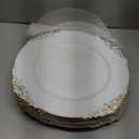 Okllen 12 Pack Plastic Round Charger Plates, 13" Dinner Charger Dessert Plates with Gold Rim, Vintage Charger Serving Plates for Catering, Wedding, Tabletop Decor, White, Floral Trim