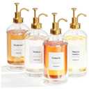 16.9 oz (500 ml) Coffee Syrup Dispenser Set- 4 Glass Bottles with Gold Pumper and Syrup Labels - Precise Dispensing and Stylish Addition to Coffee Shop, Cafe or Home Bar