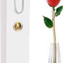 AliveRose Valentines Day Gift for Her Roses, Unique Design Gold Dipped Rose for Anniversary Valentines Mothers Day Birthday Gifts (Red Handmade with Crystal Vase)
