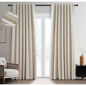 Topfinel 94 Inches Long Tan Colored Custom Blackout Linen Curtains, Internet Famous Beige Pleated Noise Cancelling Curtains with Pin Hooks for Traverse, Flax Linen Viral Drapes 2 Panels for Bedroom