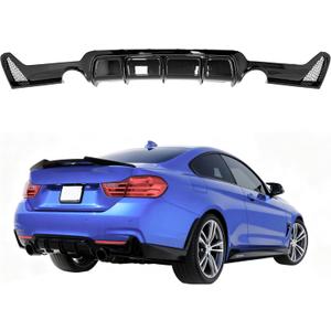 Rear Diffuser Compatible with 2014-2020 BMW 4 Series F32 F33 F36 M-Performance Style Rear Bumper Lower Lip Diffuser Double Exhaust One Outlet (Gloss Black)
