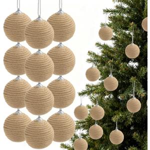 TWOWYHI 12PCS Christmas Ball Ornaments 2.36Inch Boho Hanging Balls Christmas Tree Decoration Hanging Ball for Xmas Tree Garlands Wreath Wedding Party Decorations Home Decor, Neutral
