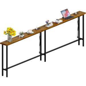 GRLEAF 102" Sofa Table with Built-in Power Strip (4 AC Outlets & 4 USB Ports) 4.9ft Power Cord, Metal Frame, Easy Assembly, Long Couch Table Behind Sofa, Living Room and Home Office | Rustic Brown