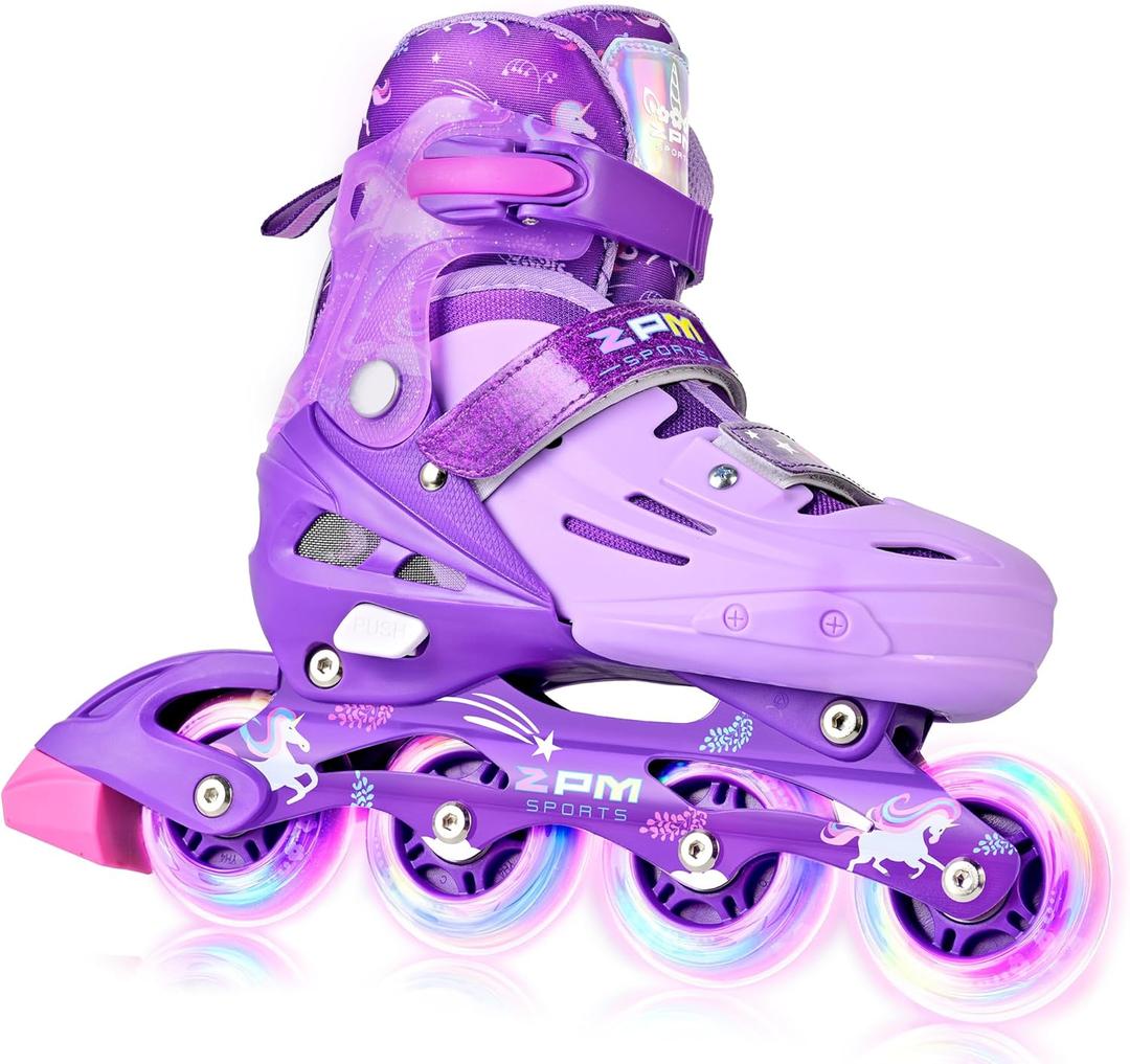 2PM SPORTS Inline Skates for Kids Boys Girls with Light Up Wheels, Adjustable Children's Roller Skates Blades for Toddler Beginner Youth Indoor Outdoor (Purple), Size: Small - Little Kid