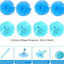 2 x LRCXL Blue Party Decoration, 21Pcs Blue Hanging Paper Fans, Paper Pom Poms Flowers, Pennant, Garland String, Banner for Boy Birthday, Bridal Shower, Baby Boy Showers, Wedding