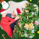 Leyndo 18 Pcs Lime Green Velvet Poinsettia Christmas Tree Decor with 3.15 Inch Ball Ornaments Include 6 Pcs 10.24 Inches Artificial Poinsettia Flowers and 12 Velvet Flocked Balls Lime Green Xmas Decor