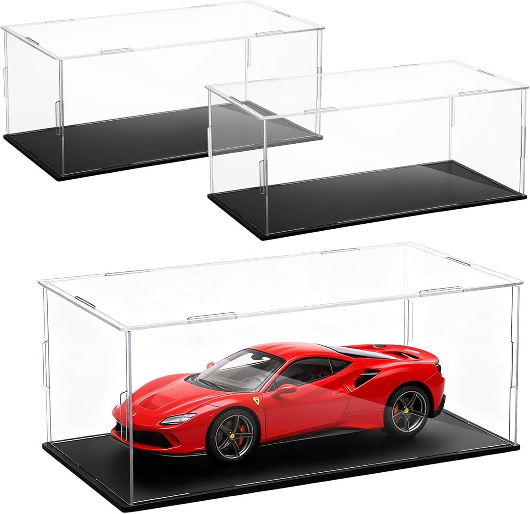 3 PCS Acrylic Model Car Display Case 1: 18 Scale Clear Display Boxes with Plastic Base Diecast Model Car Showcase & Storage Organizer for Vehicle Collectibles Memorabilia