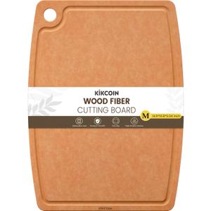 Kikcoin Wood Cutting Board, Cutting Boards for Kitchen Dishwasher Safe Non-slip Chopping Board with Juice Groove, Wood Fiber Composite Cutting Board with Hanging Hole, 14.6"*10.8"