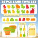 Dreamon Beach Toys for Kids 29PCS Farm Sand Toys with 2 Collapsible Buckets, Rake & Shovel Set, Sand Molds and Mesh Bag, Sandcastle Building Kit Travel Beach Toys for Kids Ages 4-8
