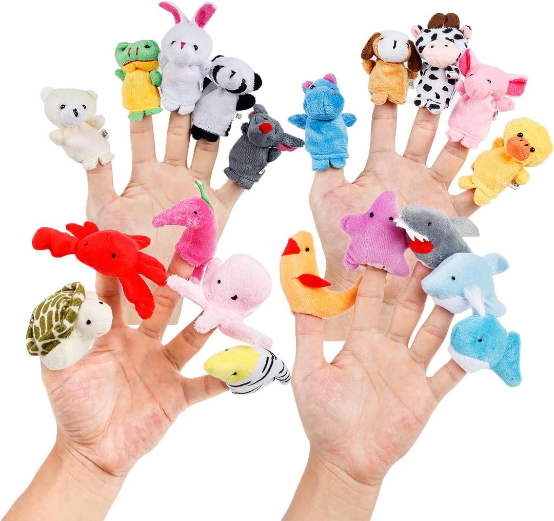 20pcs Different Cartoon Animal Finger Puppets Soft Velvet Dolls Props Toys Easter Basket Stuffers