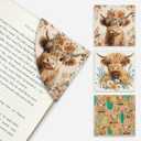 Cute Highland Cow Corner Bookmarks, Funny Leather Book Accessories for Book Lovers, 3 Pcs Reading Book Page Markers for Women Men Student Teacher Retirement Birthday Gifts