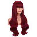 BERON Red Wig Long Wavy Wig with Bangs for Women Long Wigs Wine Red Wigs for Daily Party Hairnet Included