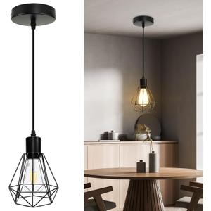 LTBLIGHT Black Pendant Light, Modern Single Pendant Light Fixture with 1.2m Cord, Metal Hanging Lights with E26 Socket for Kitchen Island Dining Room Entryway Hallway-1 Pack