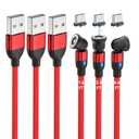 Magnetic Charging Cable Type C (3 Pack, 1.6ft/3.3ft/6.6ft), 540 Rotation Magnet Charger Cable USB C Phone Charger Compatibility with Type C Phone/Tablet/Laptop Devices (Red)