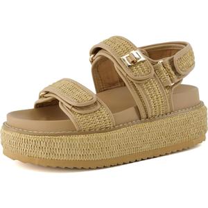 CUSHIONAIRE Women's Shore Raffia Platform Sandal With +Comfort, Wide Widths Size 10