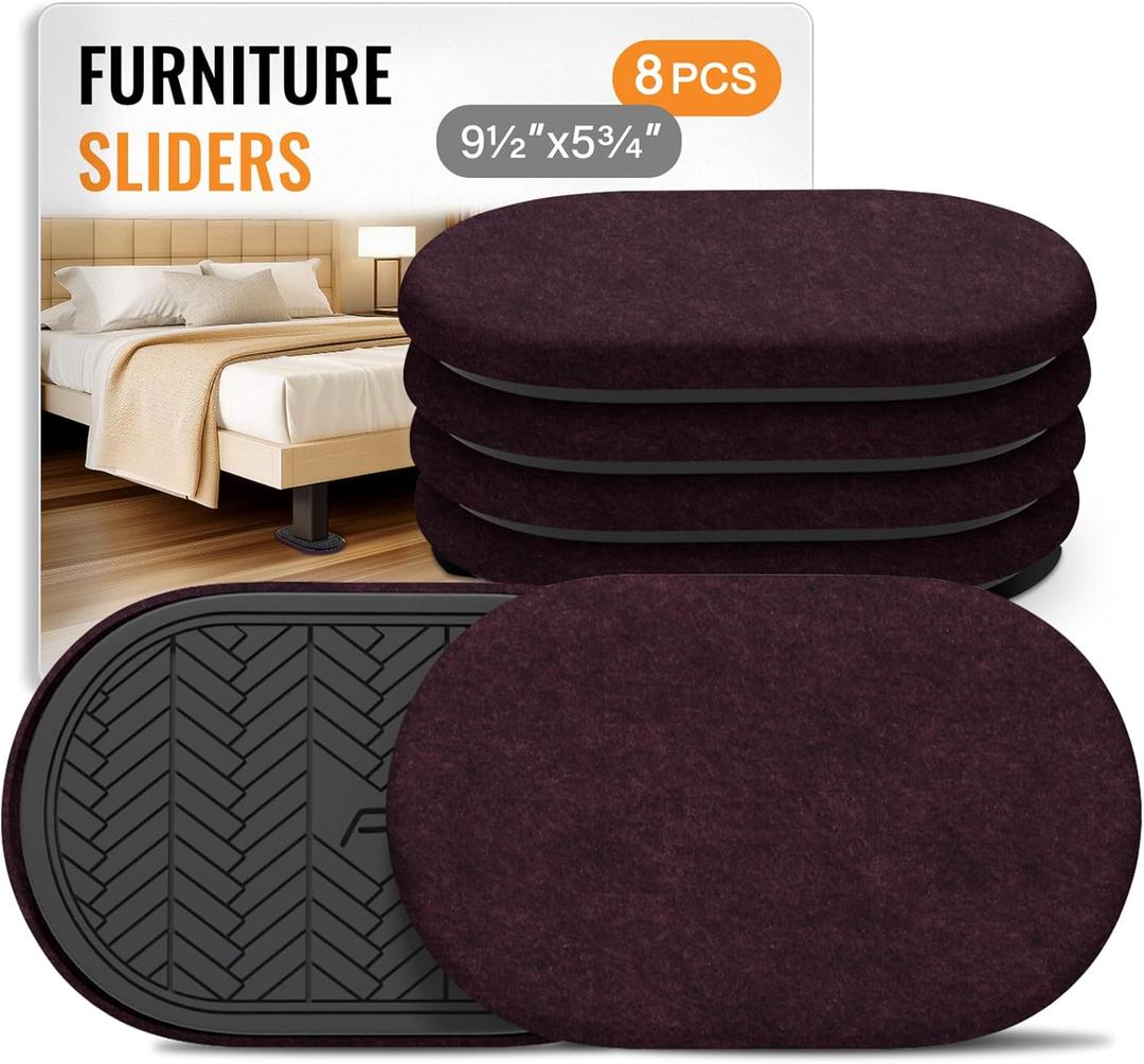 Furniture Sliders for Hardwood Floors Felt-8 Pack 9-1/2" Oval Reusable Furniture Slider with Extra Thick Design - Heavy-Duty Furniture Movers - Black Felt Sliders Effortless Moving