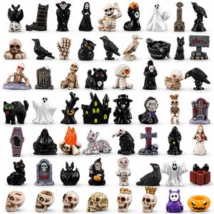 DIYDEC 60pcs Halloween Resin Miniatures Mini Resin Ghost Skull Figures to Hide Toys Tiny Little Small Figurines Bulk for Halloween Craft Party Favors Bag Fillers Garden Dollhouse Decor