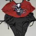 DRESSFO Women's Bikini Set High Waisted Bikini Two Piece Bathing Suit Tummy Control Tankini Gothic Skull Swimsuit (Large, Black_2)