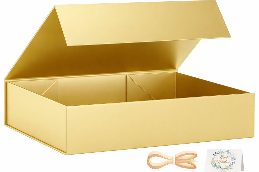 Gift Boxes with Lids, 11.5x7.8x3 In Black Gift Box for Presents Magnetic Closure for T-Shirts, Gloves, Scarves, Books, Baby Clothes, Robes Clothing Gift Wrap, Contains Card, Ribbon