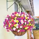 Elyum Artificial Hanging Flowers for Outdoors, Fake Flowers Artificial Petunias Hanging Baskets for Outdoors, UV Resistant Fake Hanging Plants Flowers for Outside Garden Patio Porch Decor