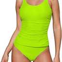 Pink Queen Women Two Piece Tankini Swimsuit Tummy Control Bathing Suit Ruched Tank Top with Bikini Bottoms S