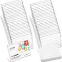 Hedume 50 Pcs Clear Sign Display Holder with 50 Pcs Blank Labels, 3.6" x 2.5" Horizontal Slanted Back L-Shape Acrylic Name Card Price Card Tag Label Counter Top Stand for Office, Restaurant, Store